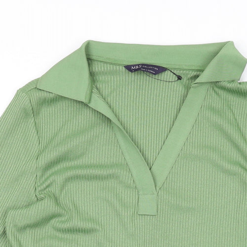 Marks and Spencer Womens Green Polyester Basic Blouse Size 12 V-Neck