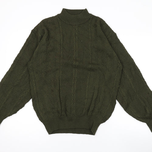 Apoy Mens Green Mock Neck Acrylic Pullover Jumper Size M Long Sleeve