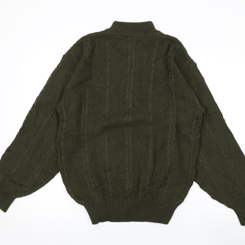 Apoy Mens Green Mock Neck Acrylic Pullover Jumper Size M Long Sleeve