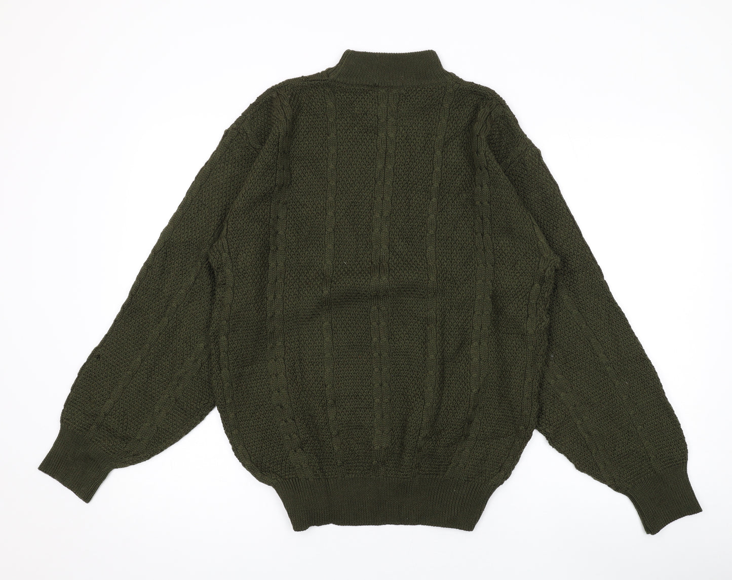 Apoy Mens Green Mock Neck Acrylic Pullover Jumper Size M Long Sleeve