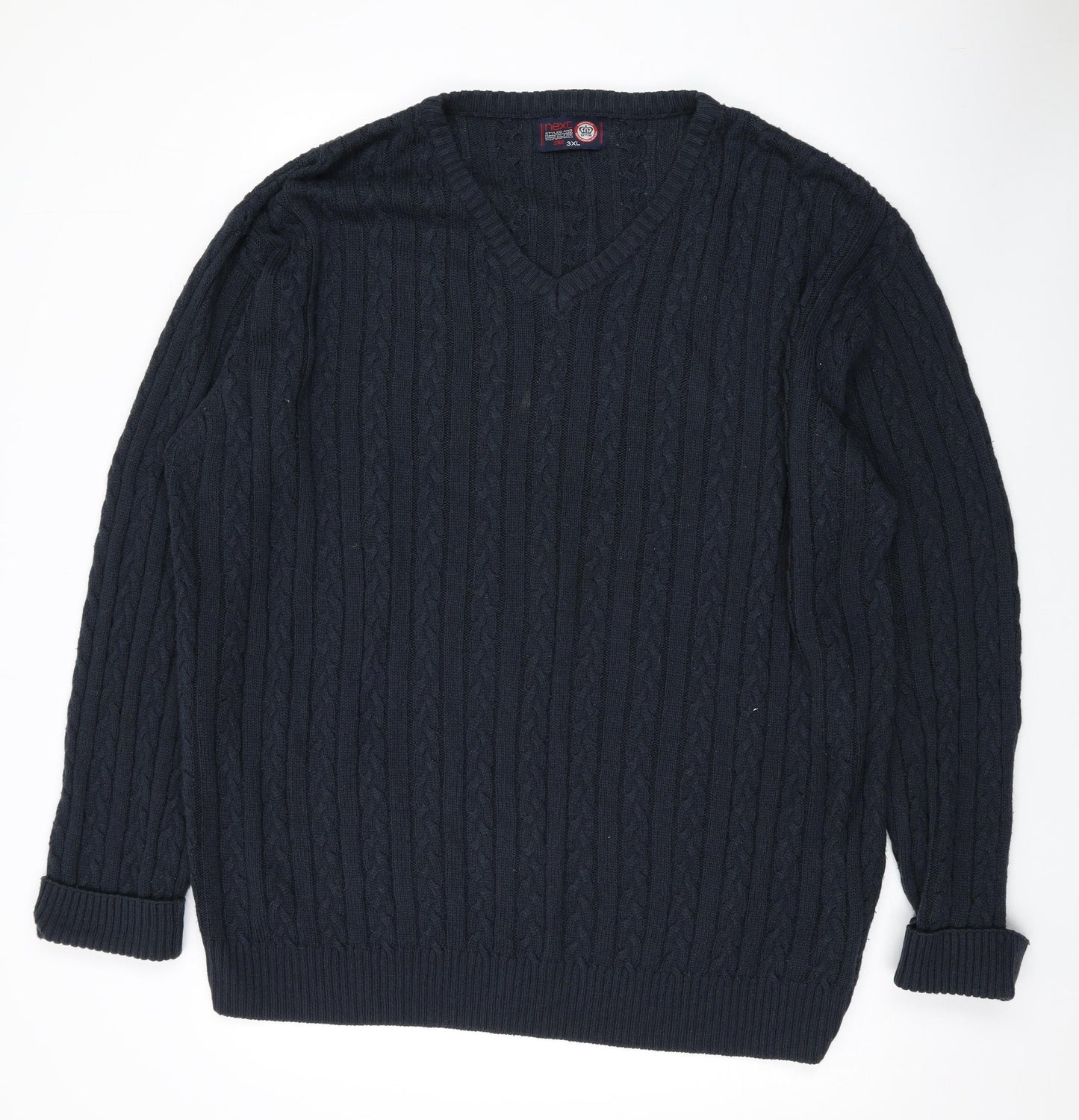 NEXT Mens Blue V-Neck Acrylic Pullover Jumper Size 3XL Long Sleeve