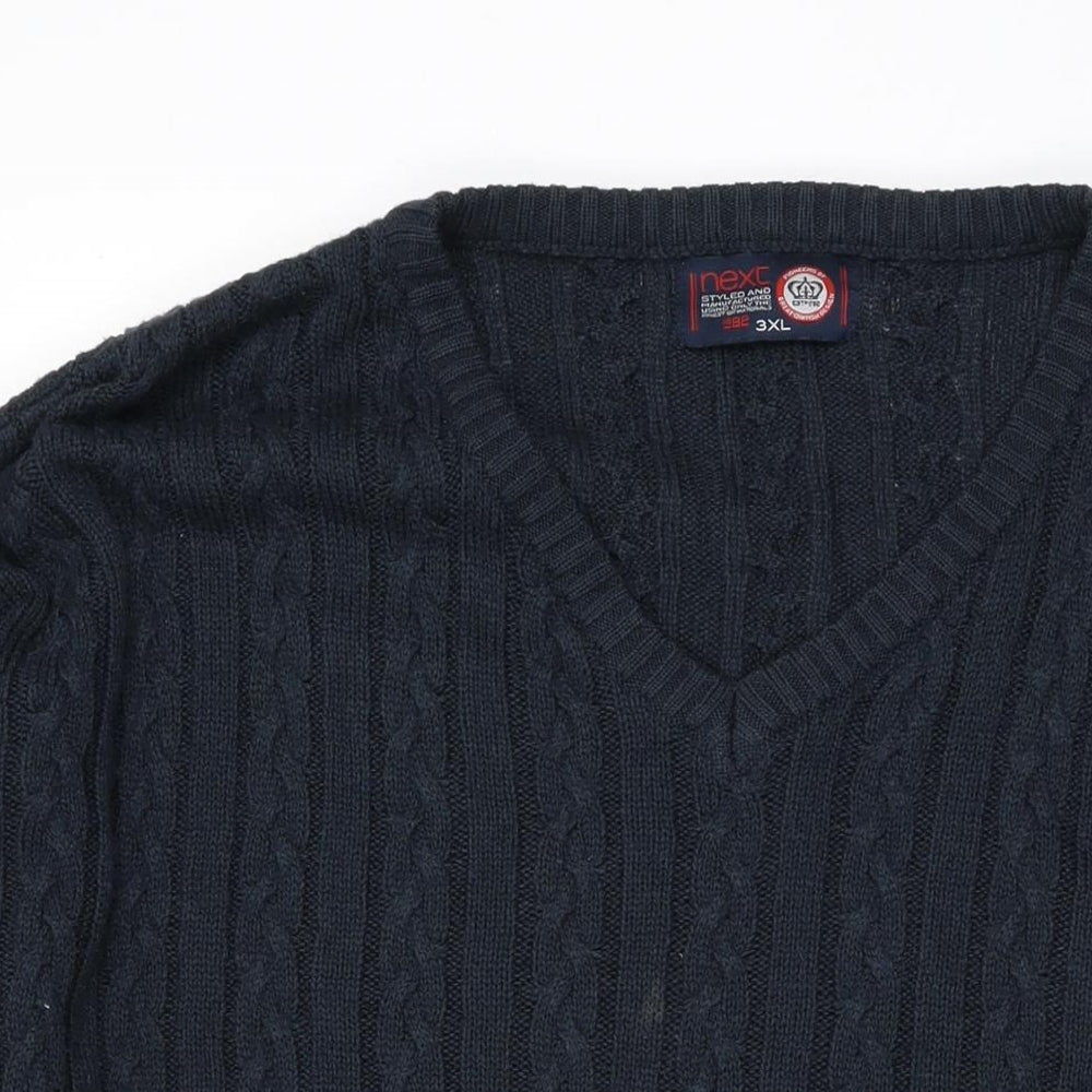 NEXT Mens Blue V-Neck Acrylic Pullover Jumper Size 3XL Long Sleeve