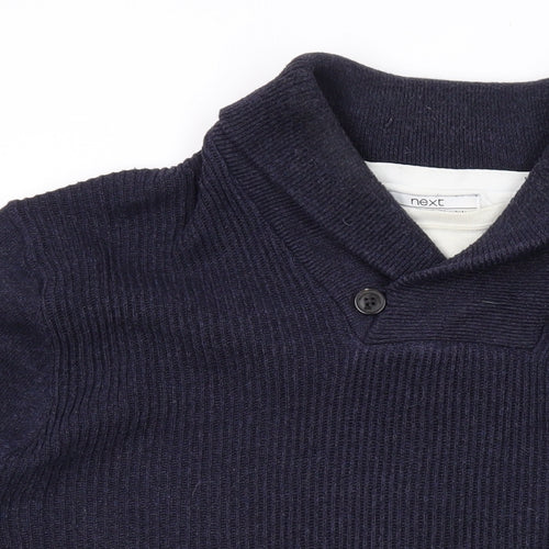 NEXT Mens Blue V-Neck Cotton Pullover Jumper Size L Long Sleeve