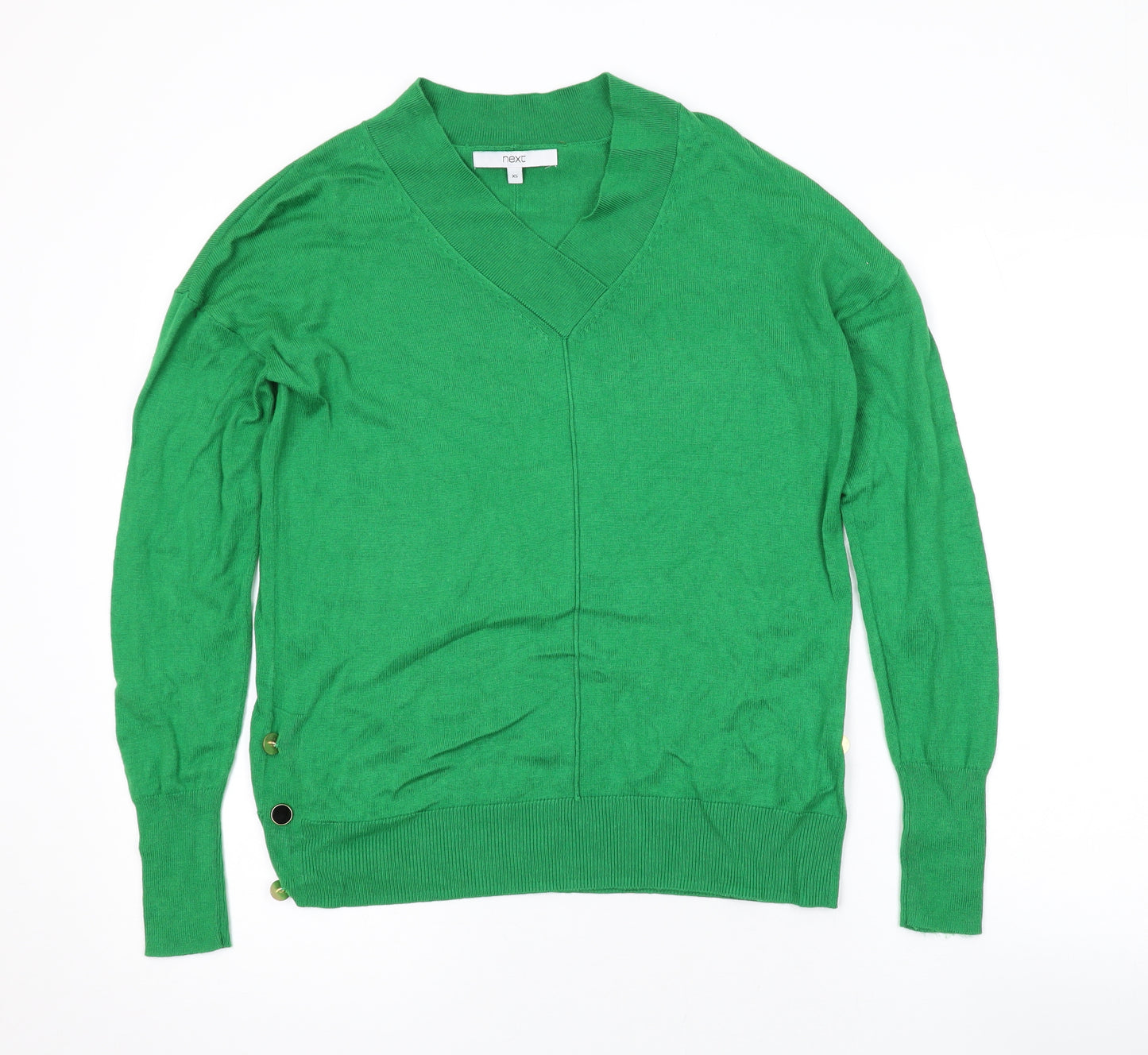 NEXT Womens Green V-Neck Viscose Pullover Jumper Size XS