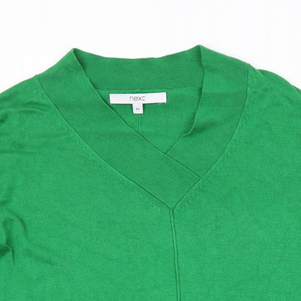 NEXT Womens Green V-Neck Viscose Pullover Jumper Size XS