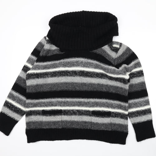 M&Co Womens Black Roll Neck Striped Acrylic Pullover Jumper Size 2