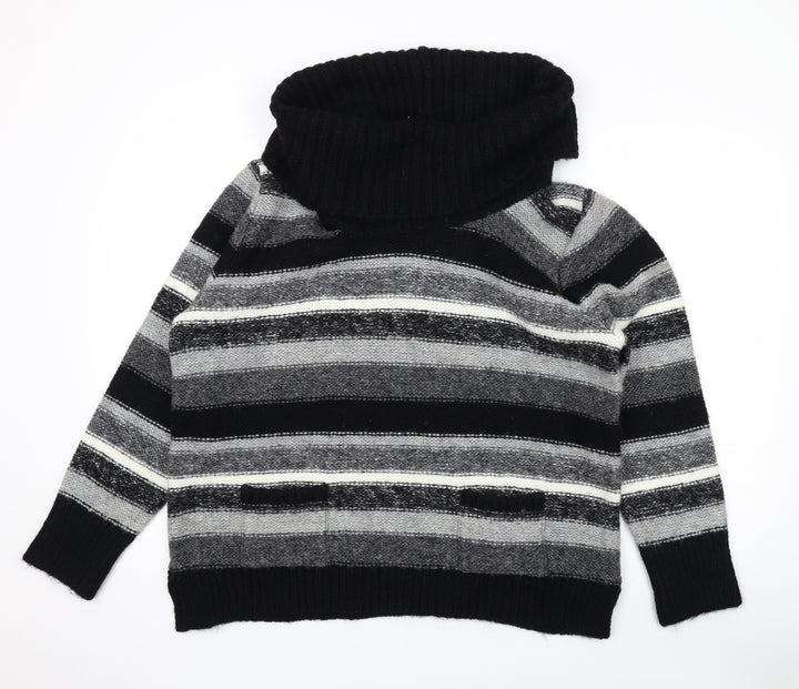 M&Co Womens Black Roll Neck Striped Acrylic Pullover Jumper Size 2