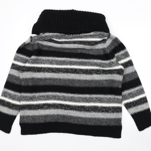 M&Co Womens Black Roll Neck Striped Acrylic Pullover Jumper Size 2
