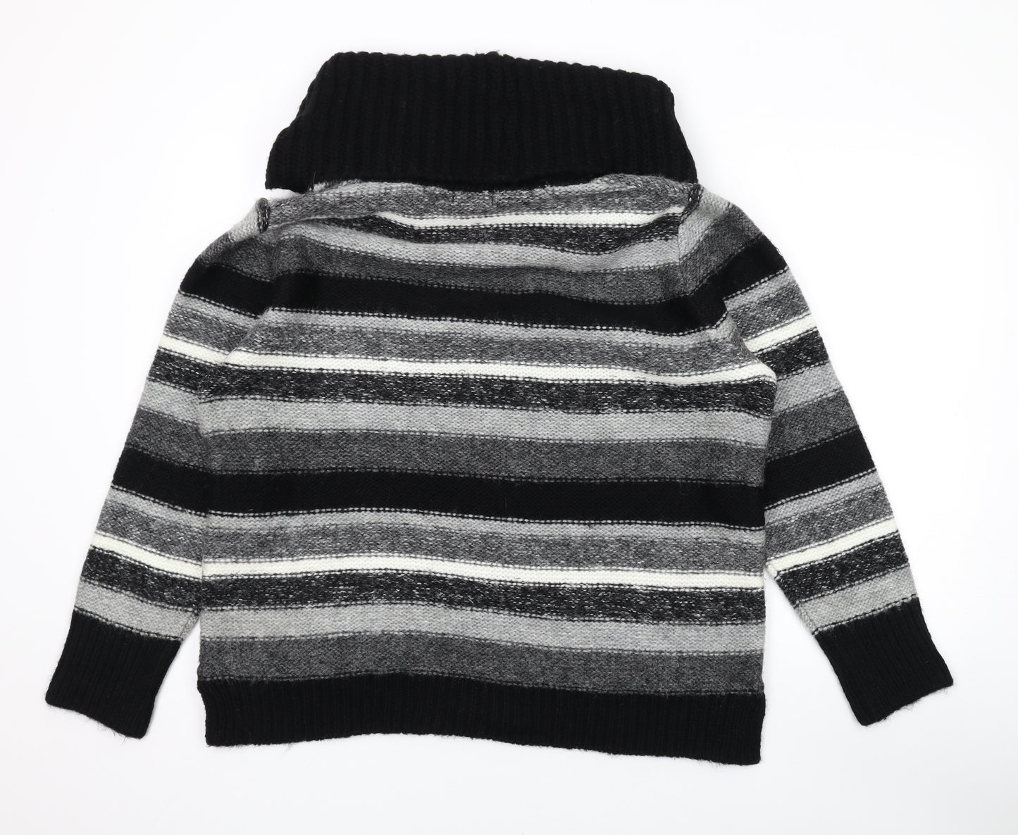 M&Co Womens Black Roll Neck Striped Acrylic Pullover Jumper Size 2
