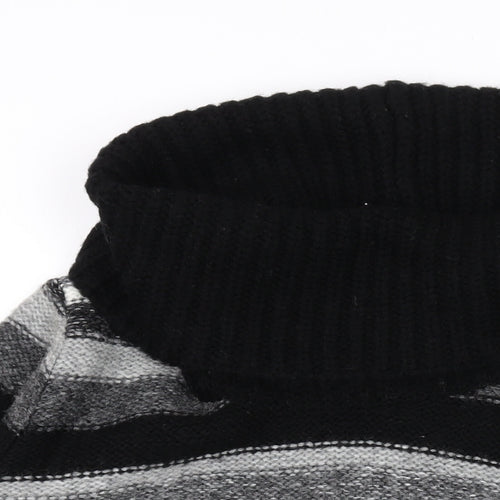 M&Co Womens Black Roll Neck Striped Acrylic Pullover Jumper Size 2
