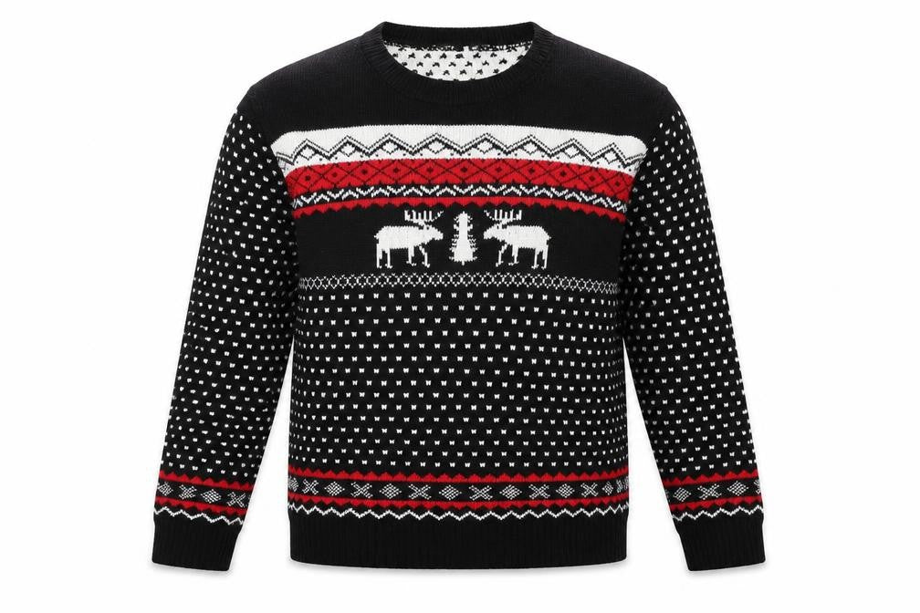 Oyisis Mens Black Round Neck Polka Dot Acrylic Pullover Jumper Size S Long Sleeve - Christmas