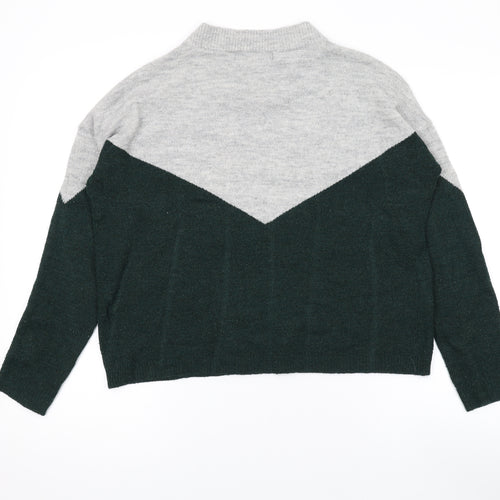 VERO MODA Womens Green Round Neck Geometric Acrylic Pullover Jumper Size XS