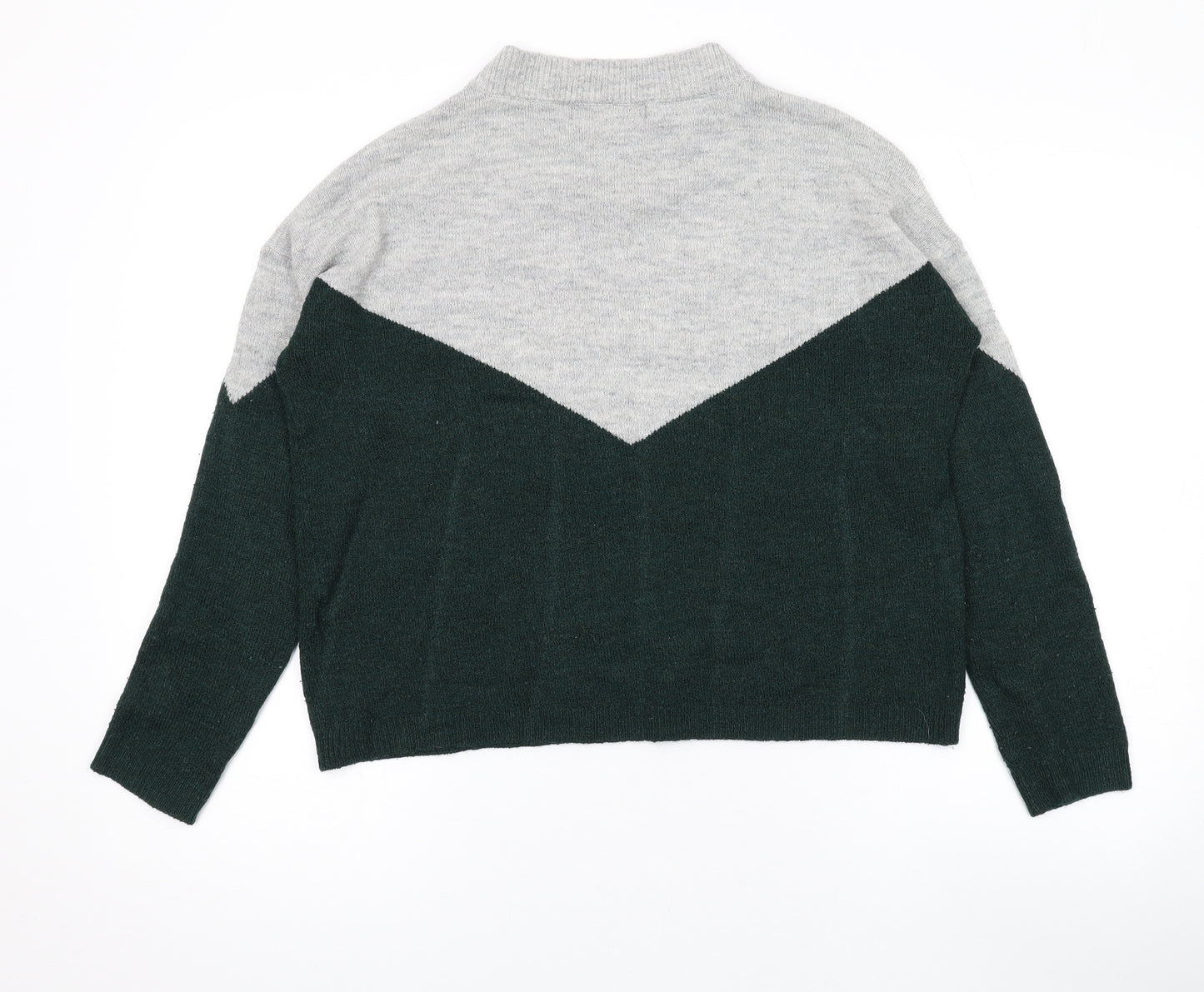 VERO MODA Womens Green Round Neck Geometric Acrylic Pullover Jumper Size XS