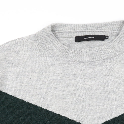VERO MODA Womens Green Round Neck Geometric Acrylic Pullover Jumper Size XS