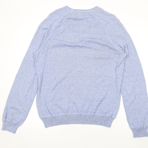 Marks and Spencer Mens Blue V-Neck Cotton Pullover Jumper Size M Long Sleeve