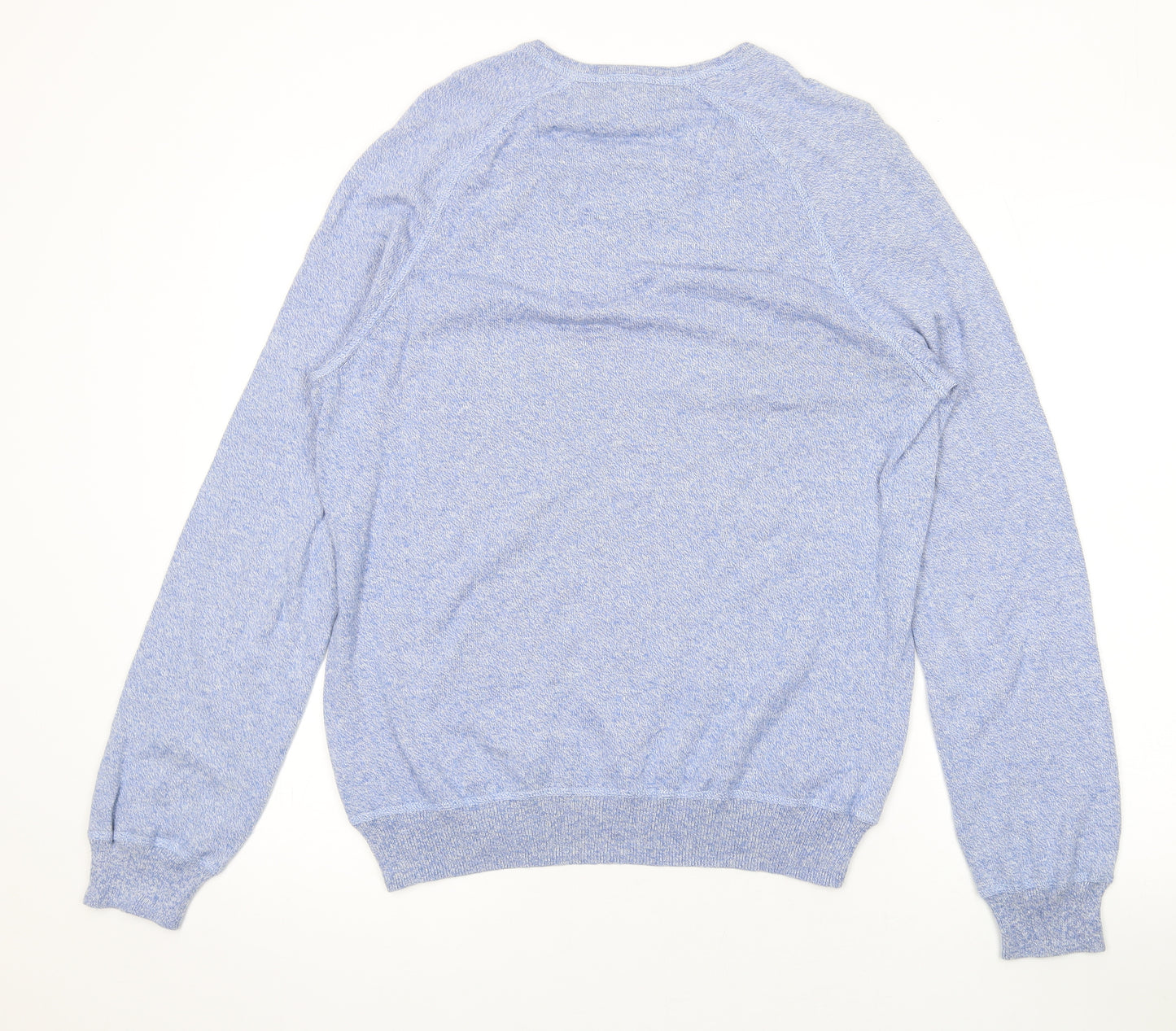 Marks and Spencer Mens Blue V-Neck Cotton Pullover Jumper Size M Long Sleeve