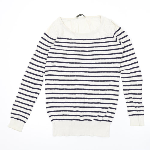Oasis Womens Ivory Scoop Neck Striped Wool Pullover Jumper Size XS