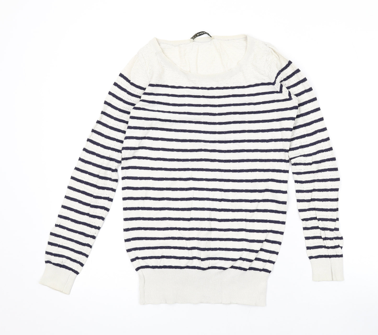 Oasis Womens Ivory Scoop Neck Striped Wool Pullover Jumper Size XS