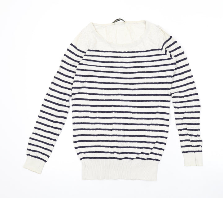 Oasis Womens Ivory Scoop Neck Striped Wool Pullover Jumper Size XS
