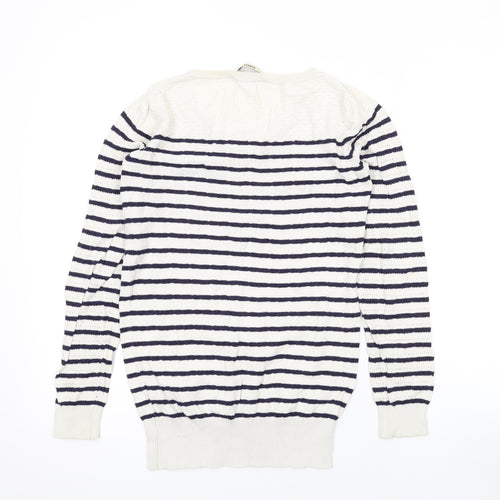 Oasis Womens Ivory Scoop Neck Striped Wool Pullover Jumper Size XS