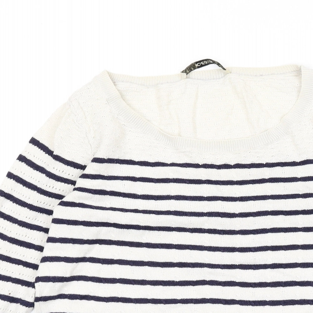Oasis Womens Ivory Scoop Neck Striped Wool Pullover Jumper Size XS