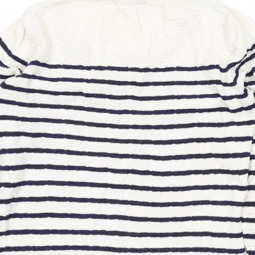 Oasis Womens Ivory Scoop Neck Striped Wool Pullover Jumper Size XS