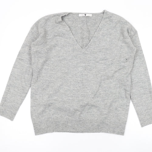 Very Womens Grey V-Neck Acrylic Pullover Jumper Size 10