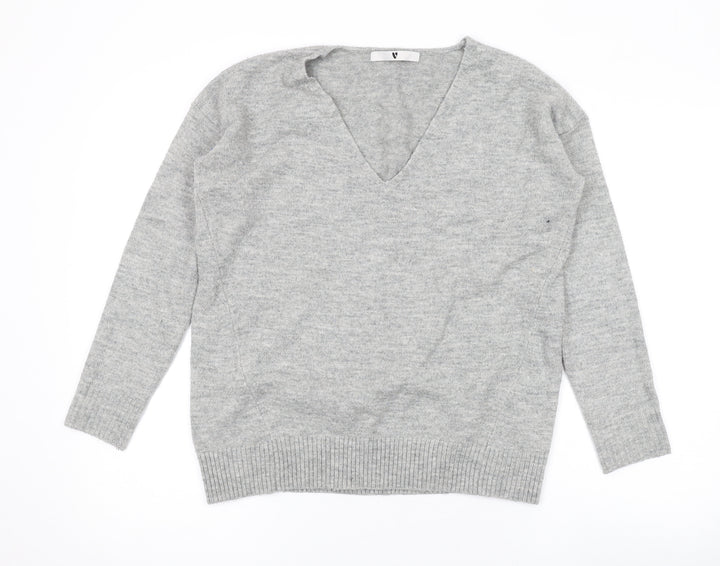 Very Womens Grey V-Neck Acrylic Pullover Jumper Size 10