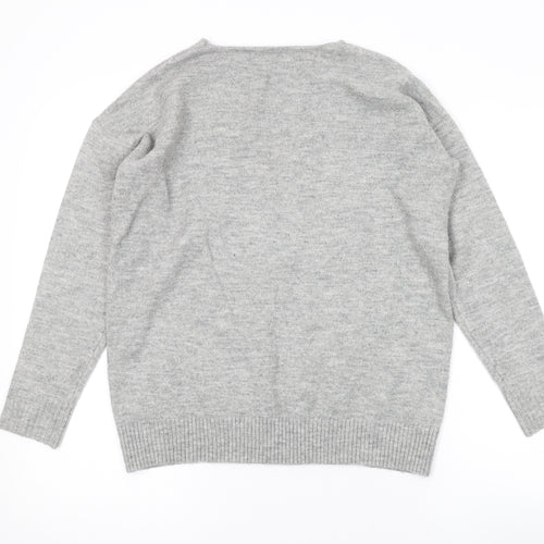 Very Womens Grey V-Neck Acrylic Pullover Jumper Size 10