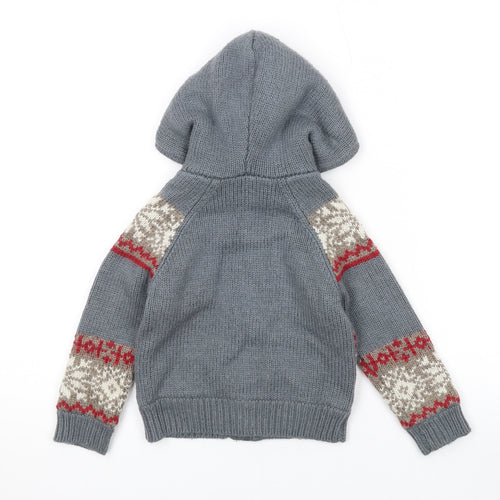 Monsoon Boys Grey V-Neck Geometric Nylon Cardigan Jumper Size M Zip