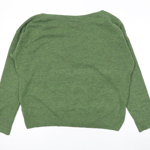 ICHI Womens Green Boat Neck Polyester Pullover Jumper Size L