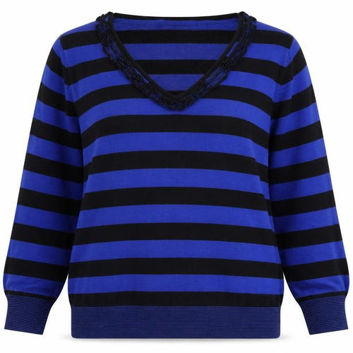 Country Casuals Womens Blue Scoop Neck Striped Viscose Pullover Jumper Size L