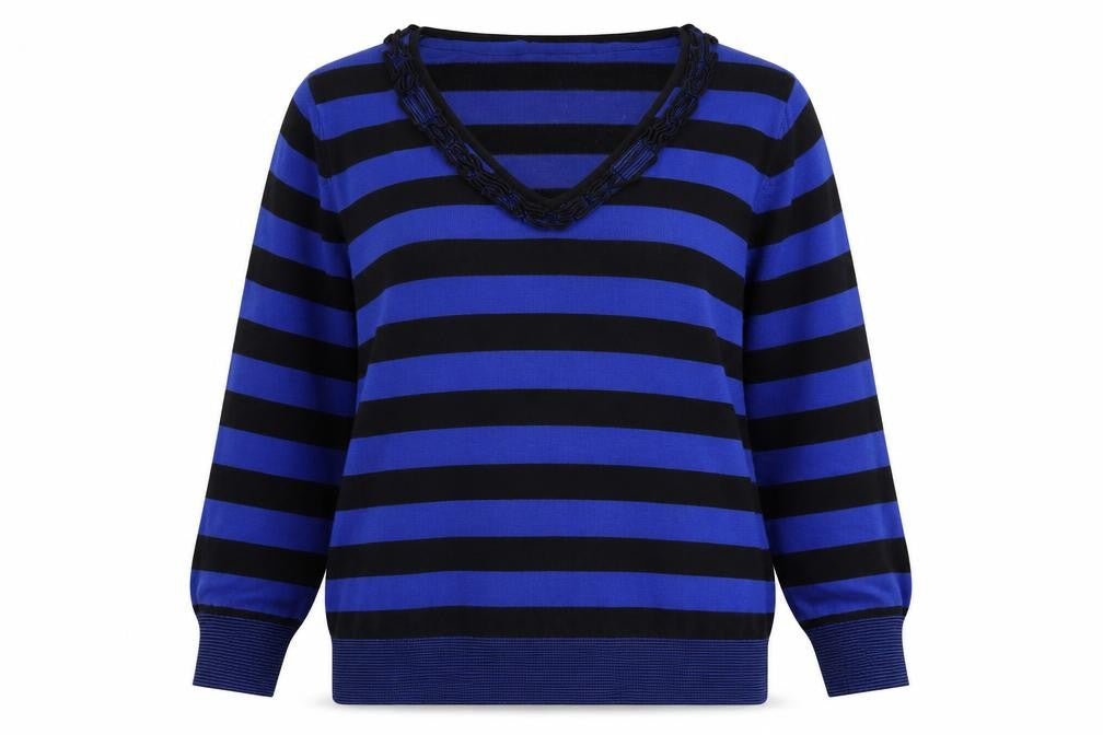 Country Casuals Womens Blue Scoop Neck Striped Viscose Pullover Jumper Size L