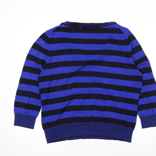 Country Casuals Womens Blue Scoop Neck Striped Viscose Pullover Jumper Size L
