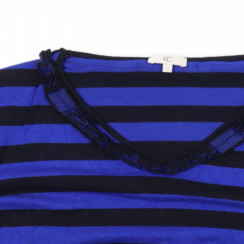 Country Casuals Womens Blue Scoop Neck Striped Viscose Pullover Jumper Size L