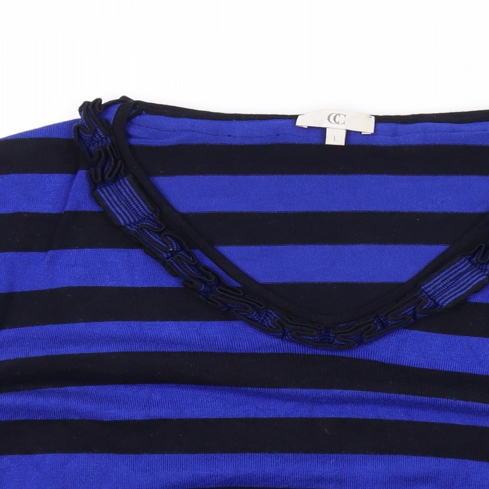 Country Casuals Womens Blue Scoop Neck Striped Viscose Pullover Jumper Size L