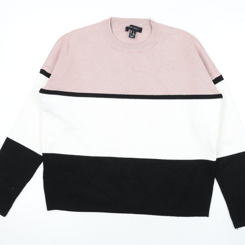 New Look Womens Pink Round Neck Striped Acrylic Pullover Jumper Size S