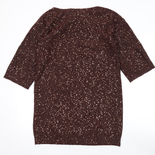 Oasis Womens Brown Acrylic A-Line Size XS Boat Neck Pullover - Sequins