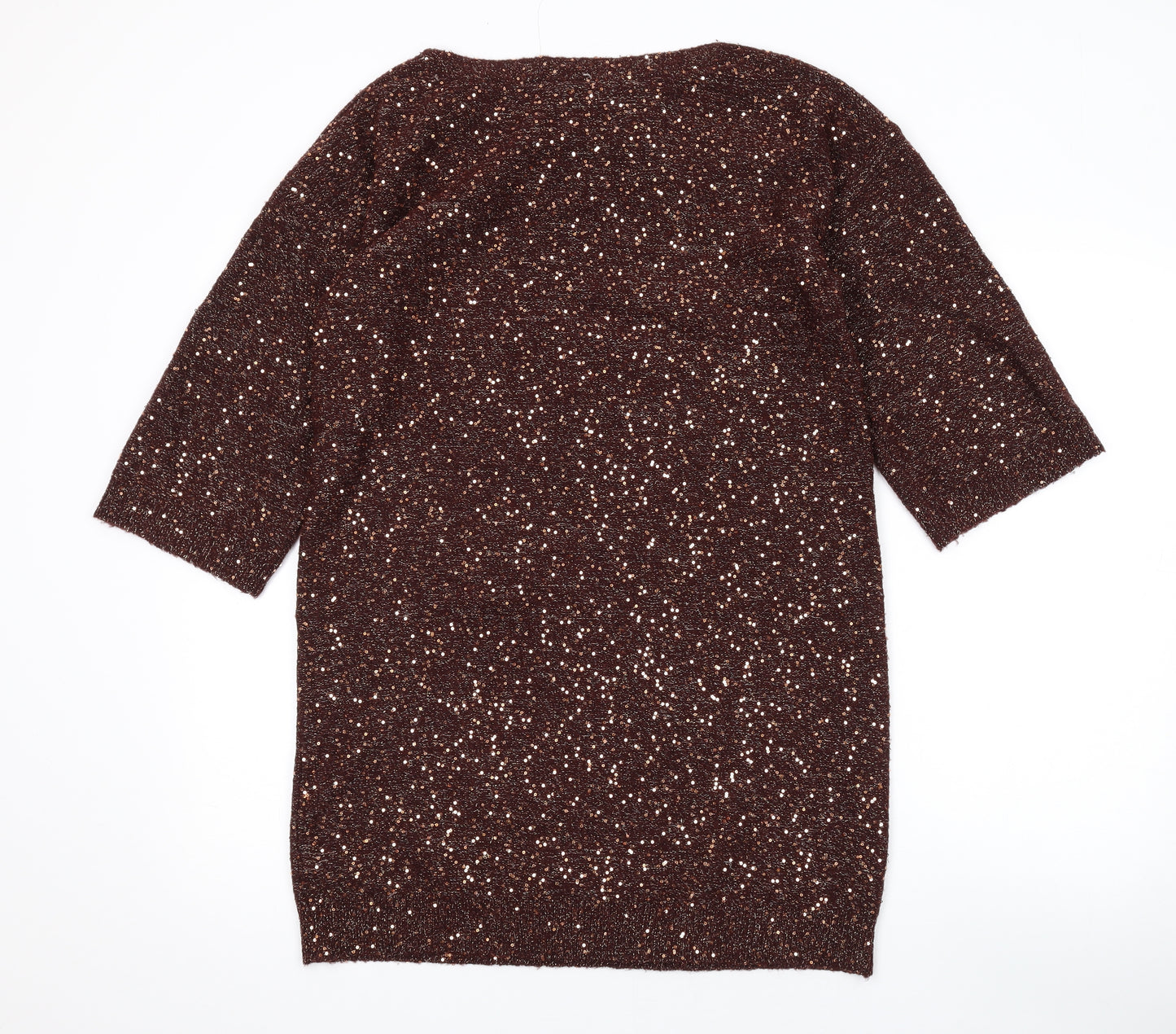 Oasis Womens Brown Acrylic A-Line Size XS Boat Neck Pullover - Sequins