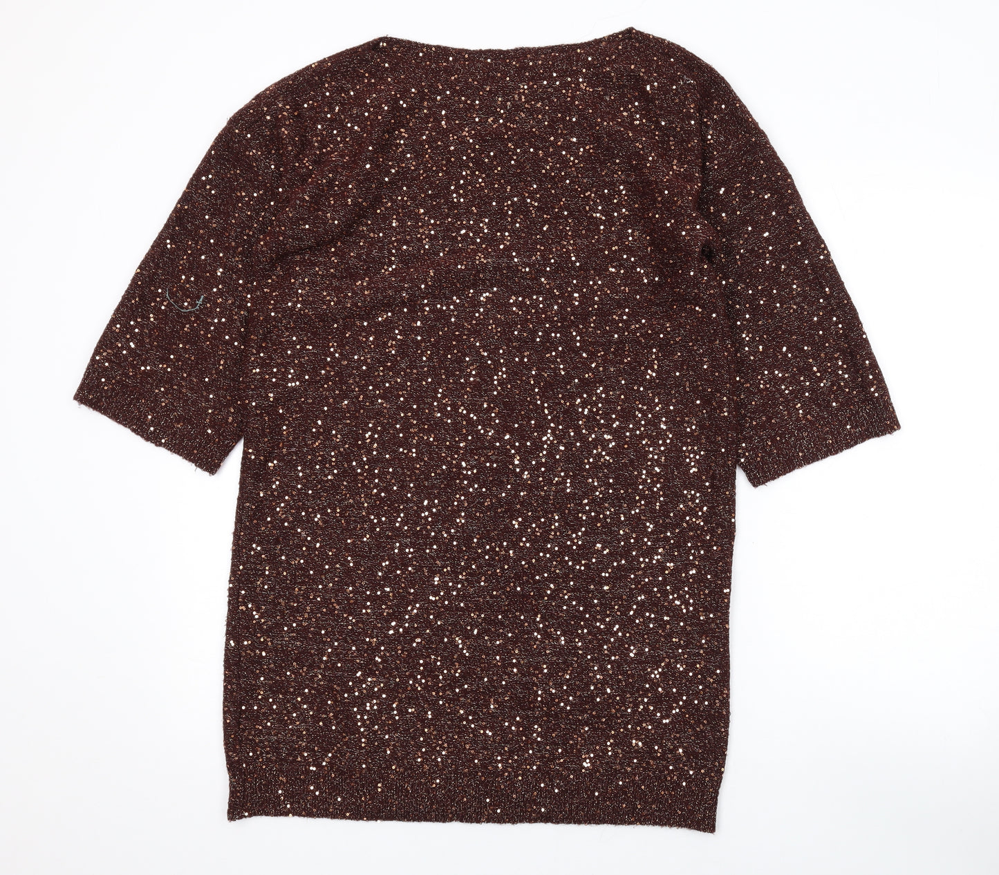 Oasis Womens Brown Acrylic A-Line Size XS Boat Neck Pullover - Sequins