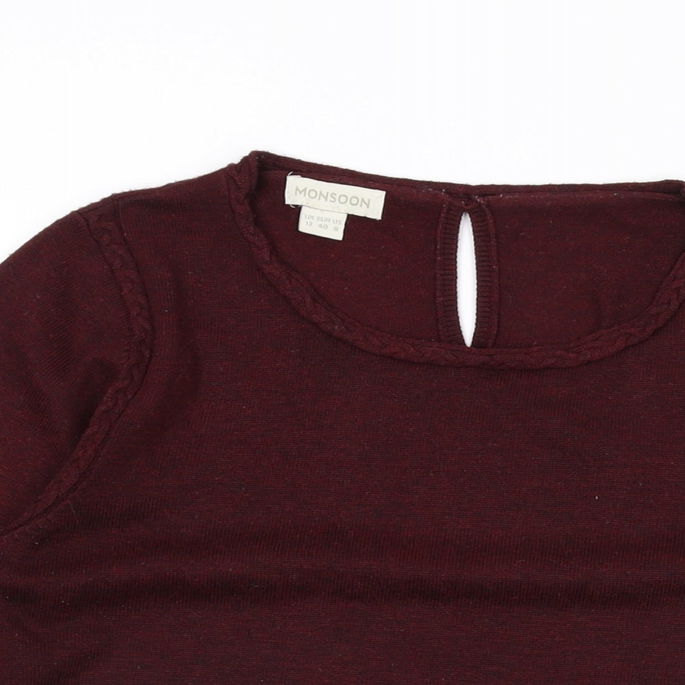 Monsoon Womens Red Round Neck Polyester Pullover Jumper Size 12