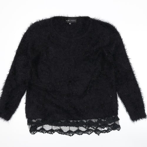 Mela London Womens Black Round Neck Acrylic Pullover Jumper Size M - Lace Detail