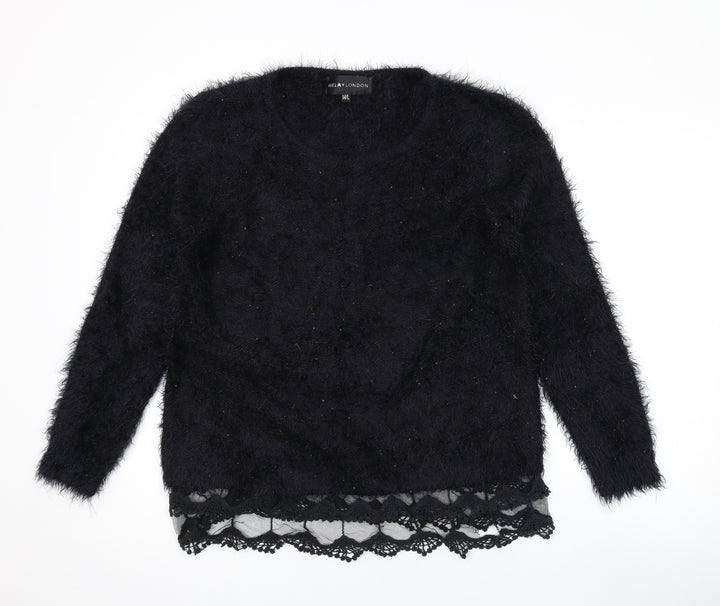 Mela London Womens Black Round Neck Acrylic Pullover Jumper Size M - Lace Detail