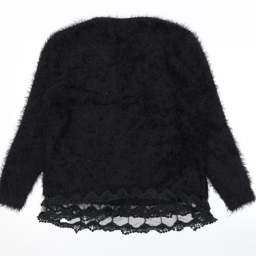 Mela London Womens Black Round Neck Acrylic Pullover Jumper Size M - Lace Detail