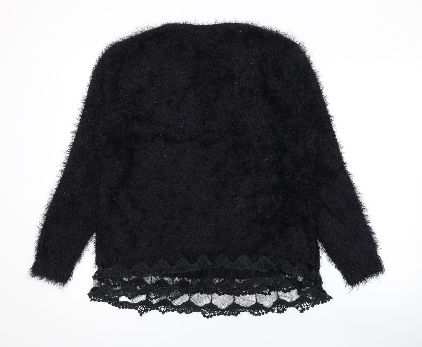 Mela London Womens Black Round Neck Acrylic Pullover Jumper Size M - Lace Detail