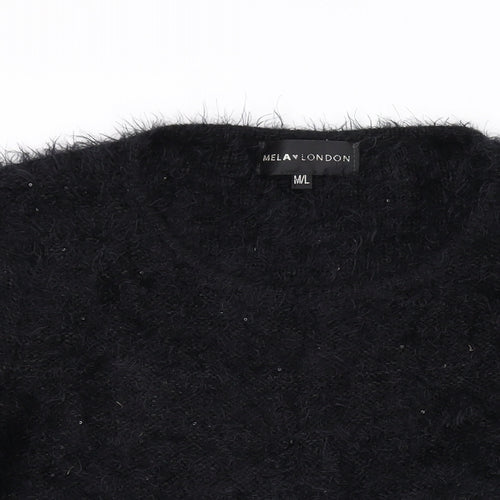 Mela London Womens Black Round Neck Acrylic Pullover Jumper Size M - Lace Detail