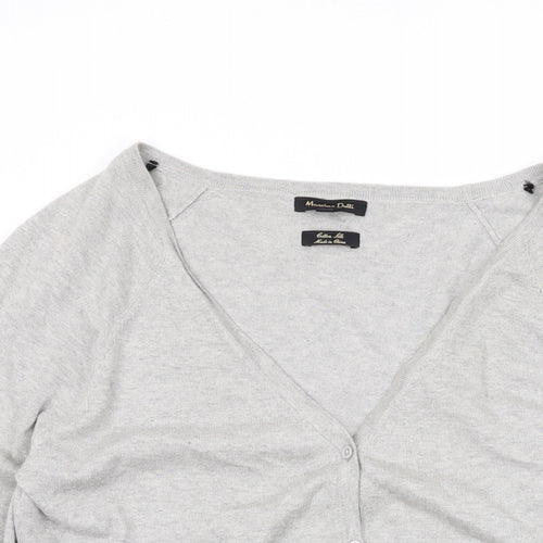 Massimo Dutti Mens Grey V-Neck Cotton Cardigan Jumper Size M Long Sleeve