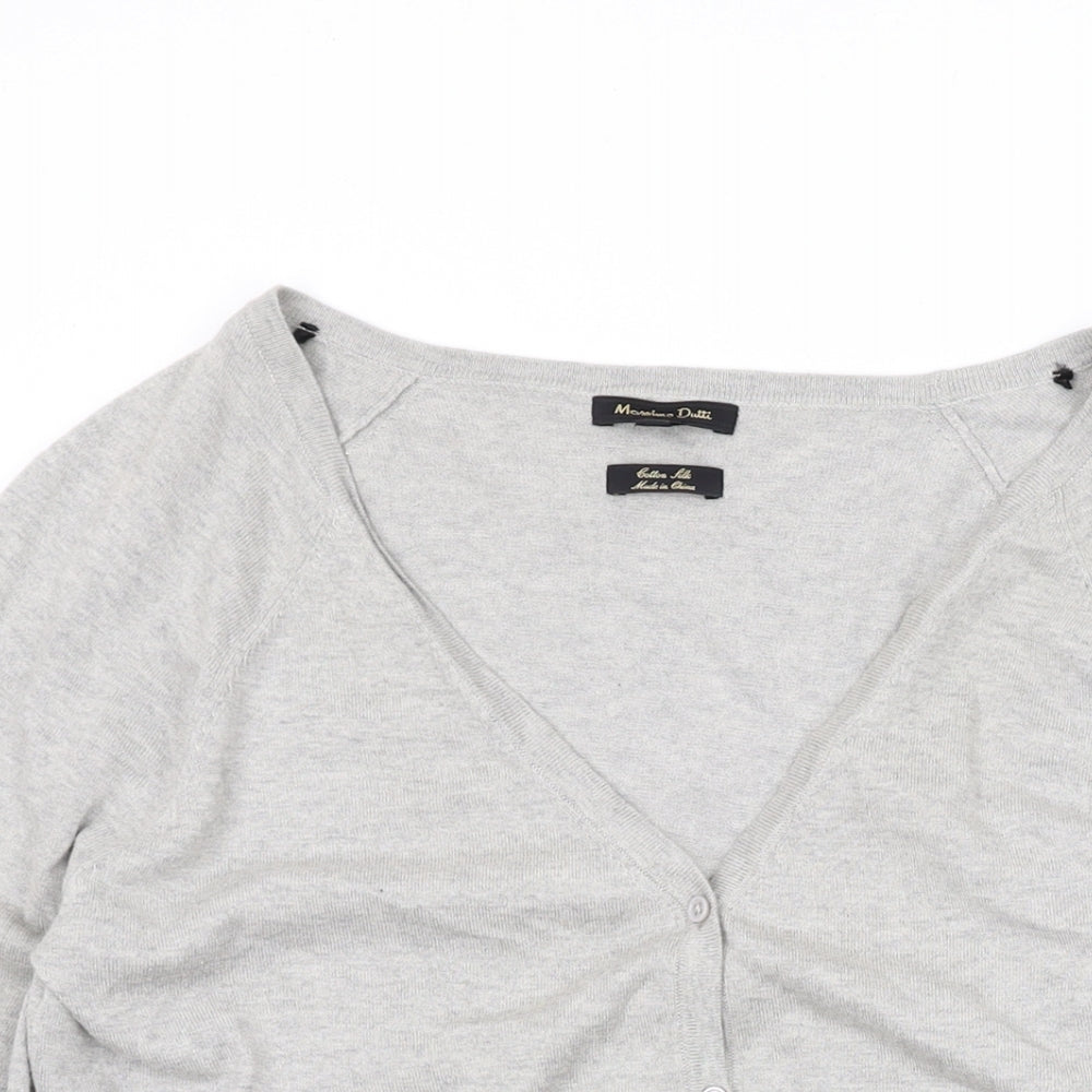 Massimo Dutti Mens Grey V-Neck Cotton Cardigan Jumper Size M Long Sleeve