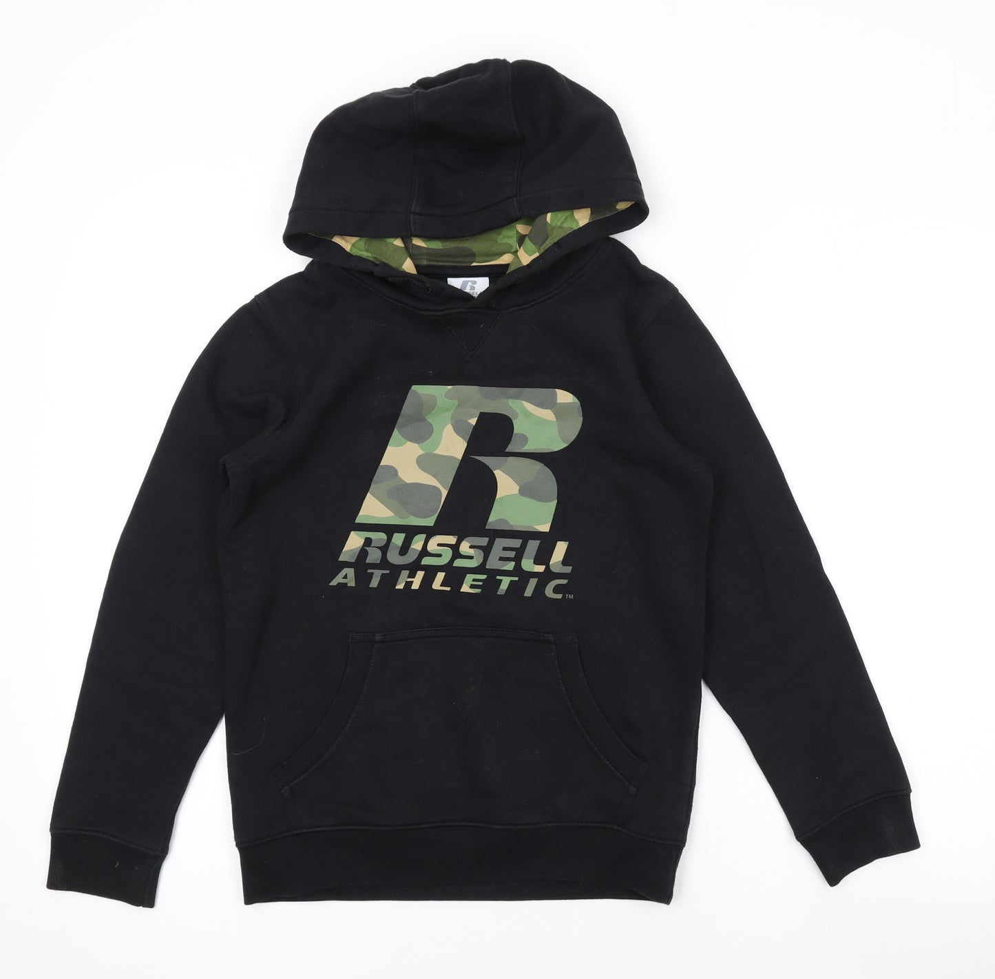 Russell Athletic Boys Black Cotton Pullover Hoodie Size 9-10 Years Pullover