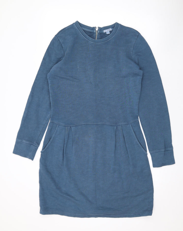 Gap Womens Blue Cotton Pencil Dress Size M Round Neck Zip
